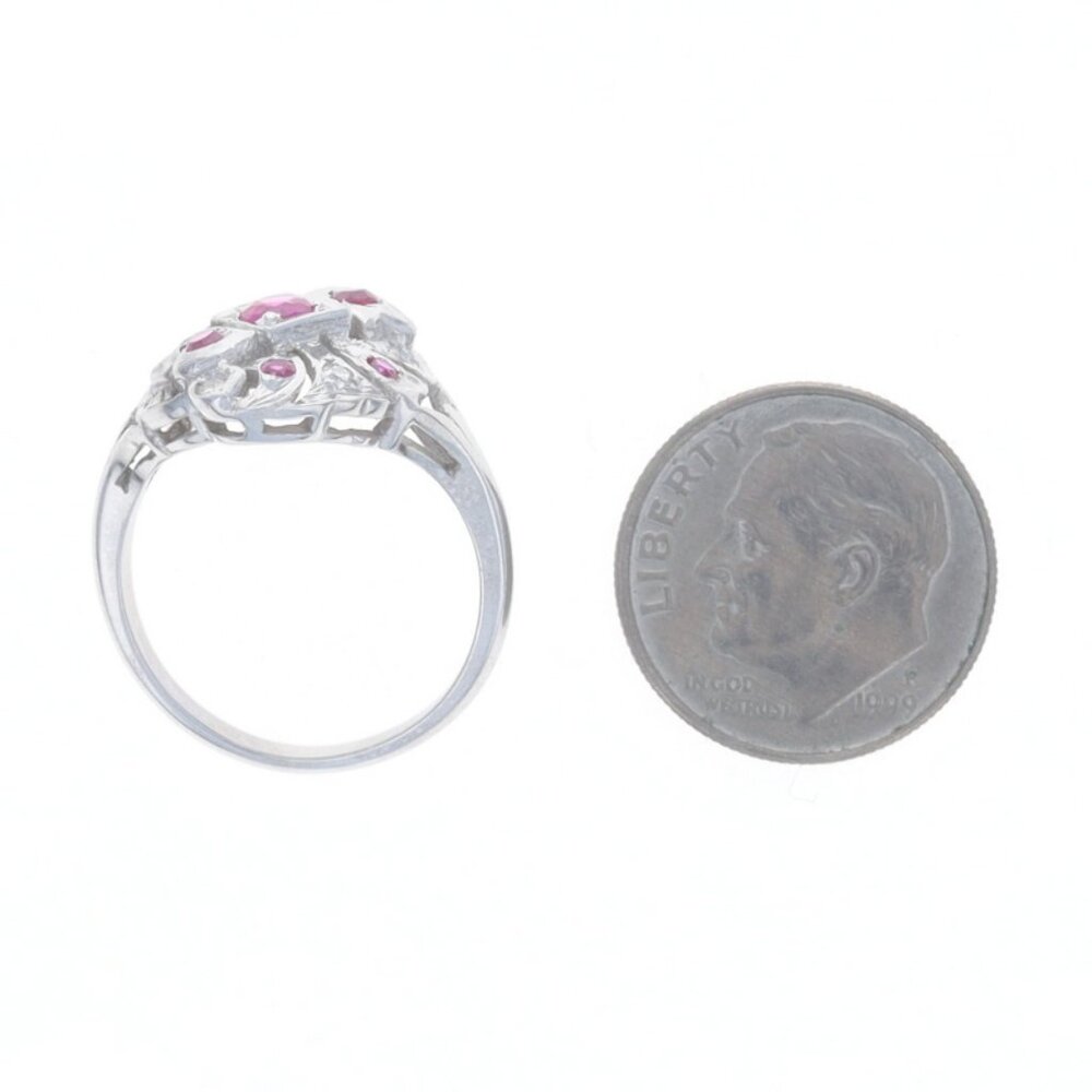 White Gold Lab-Created Ruby Diamond Art Deco Cock… - image 5